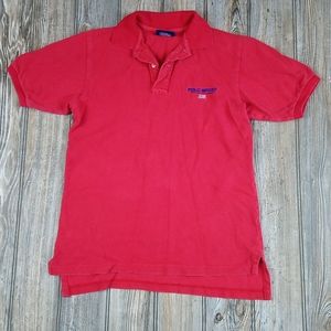 Vintage Red Polo Sport Ralph Lauren Collar Quarter Button Short Sleeve Polo Top